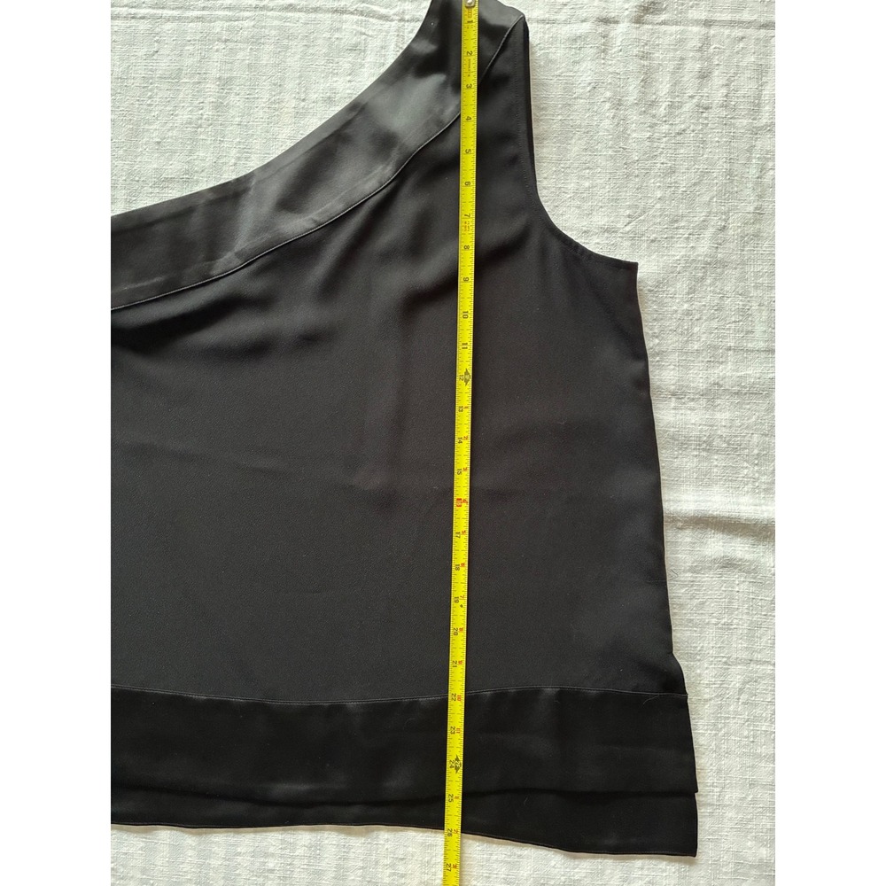 Banana Republic Womens One Shoulder Satin Trim Blouse Black Size M Side Zip - Picture 8 of 8